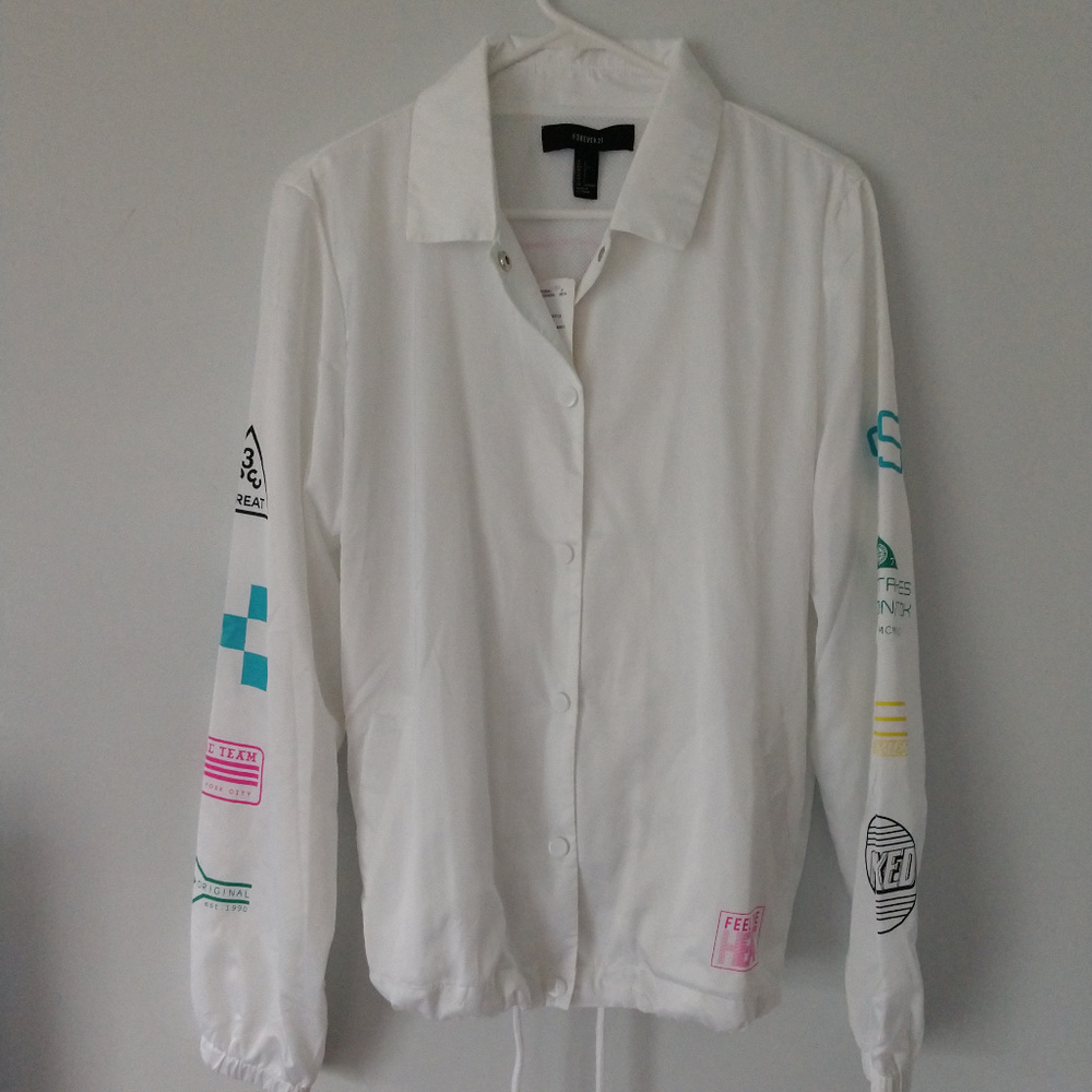 Forever 21 Feel The Heat White Windbreaker L